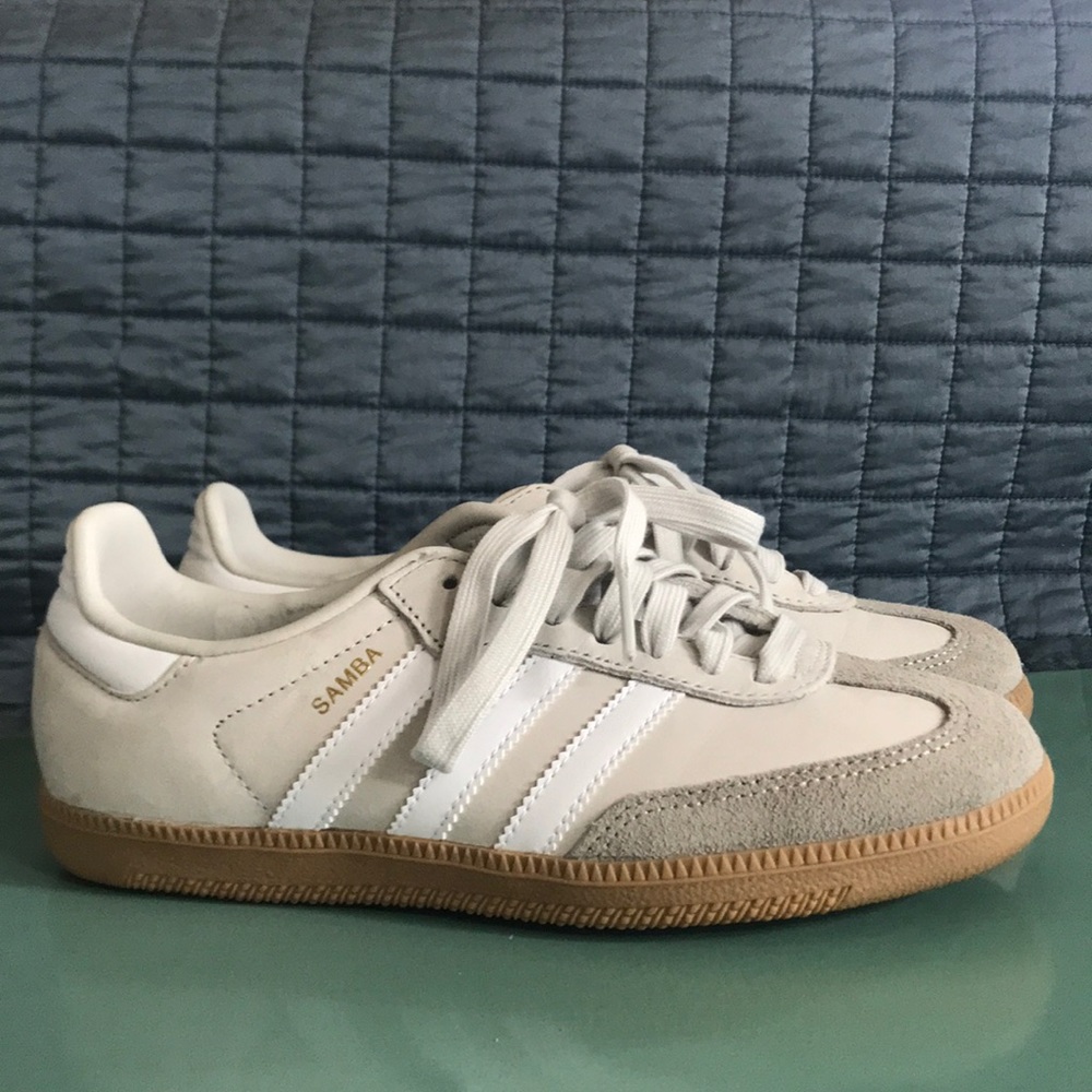 White and Gold Adidas Samba
